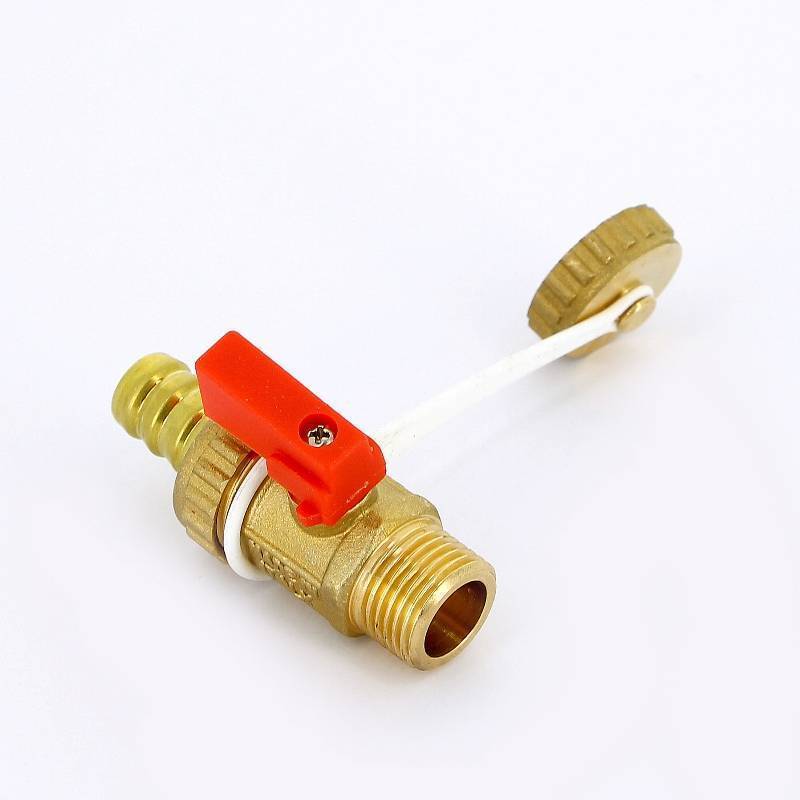 Кран шаровой сливной Uni-Fitt 1/2 x 3/4 НН со штуцером и заглушкой латунь 126G2000