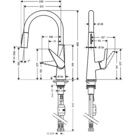 Смеситель для кухни Hansgrohe Talis M51 с вытяжным душем сталь 72813800