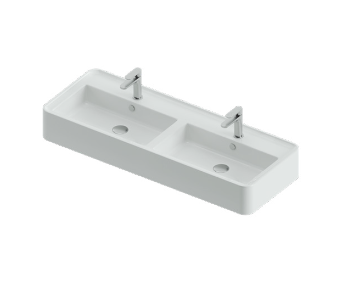 Раковина двойная Artceram Rodolfo 1200х450х160 мм 2 отверстия белый глянцевый ROL006 01 34