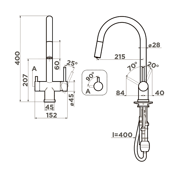 Смеситель для кухни Omoikiri Akita-S-GB с выдвижным изливом и подключением фильтра графит 4994359