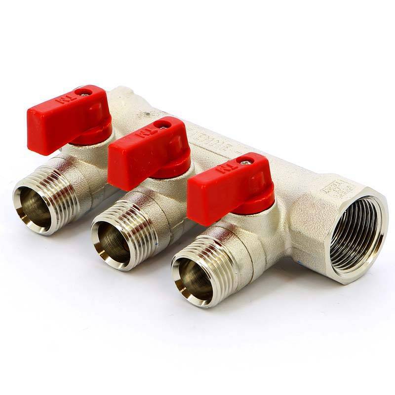 Коллектор с отсечными кранами Tiemme 1820 3/4х1/2 3 выхода 36 мм никелированный 1820021