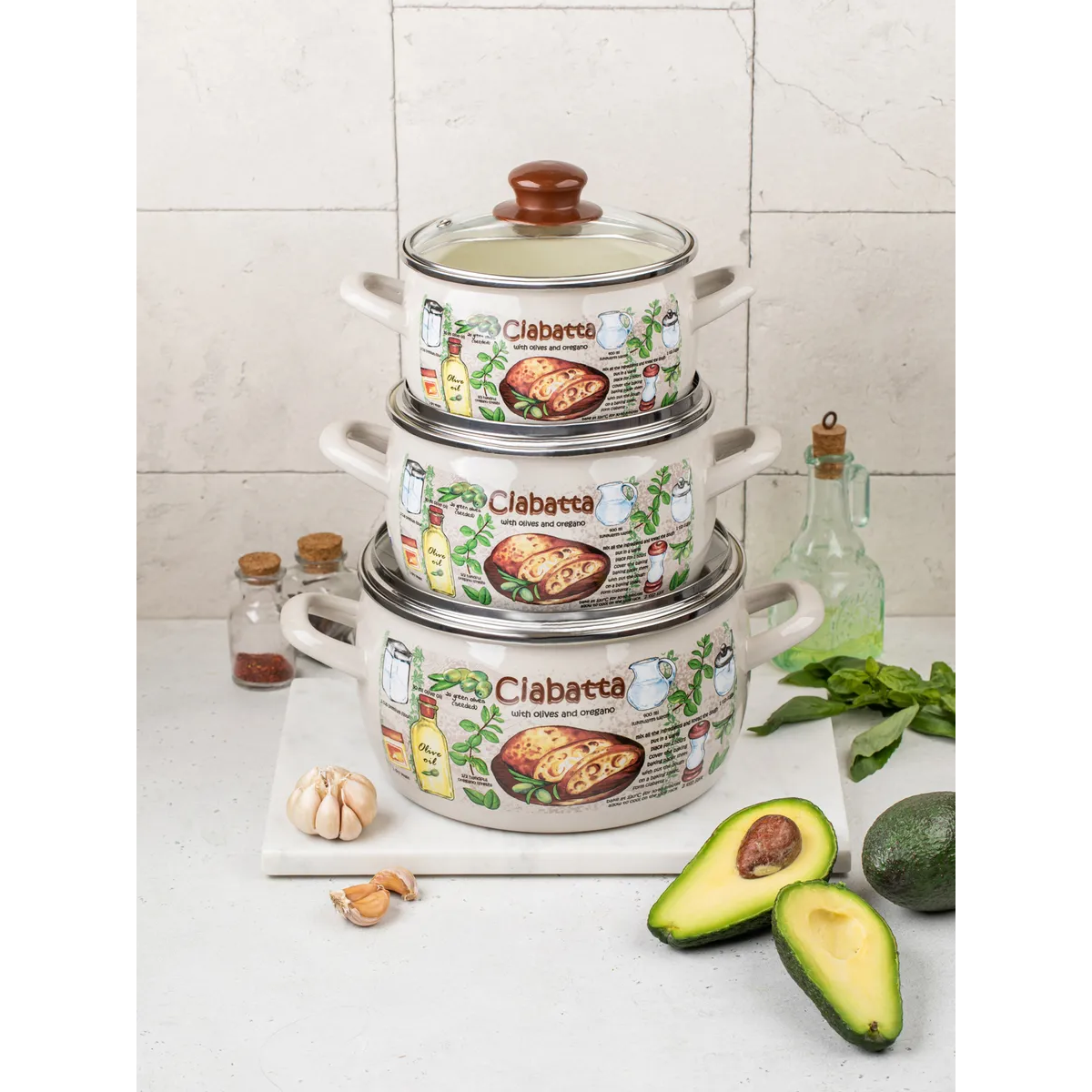 Набор кастрюль Metrot Чиабатта эмалированная сталь 6 предметов 178873