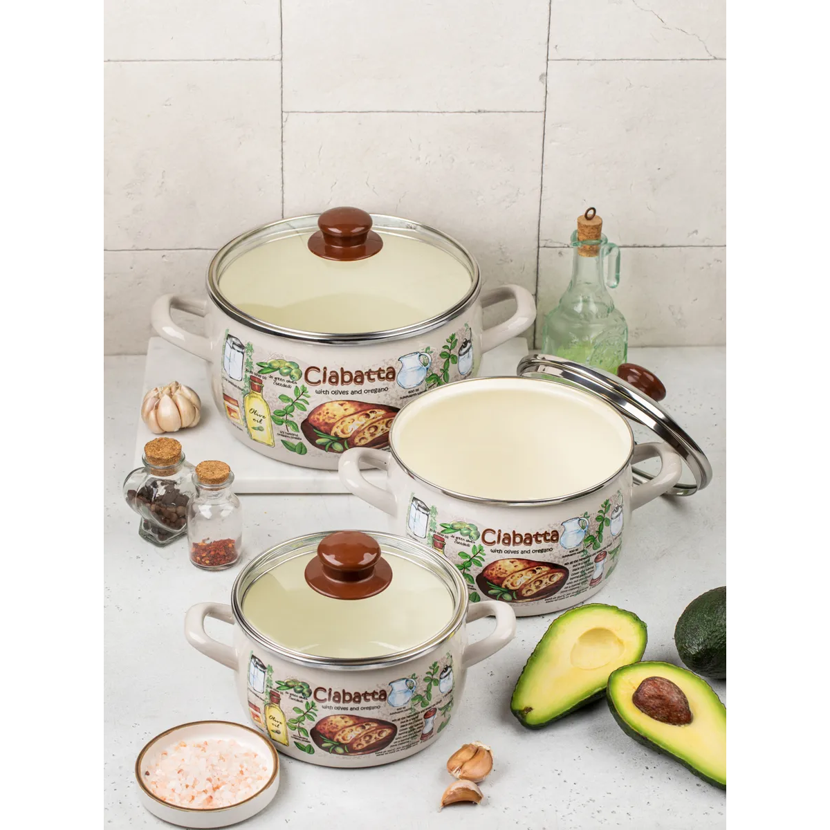 Набор кастрюль Metrot Чиабатта эмалированная сталь 6 предметов 178873