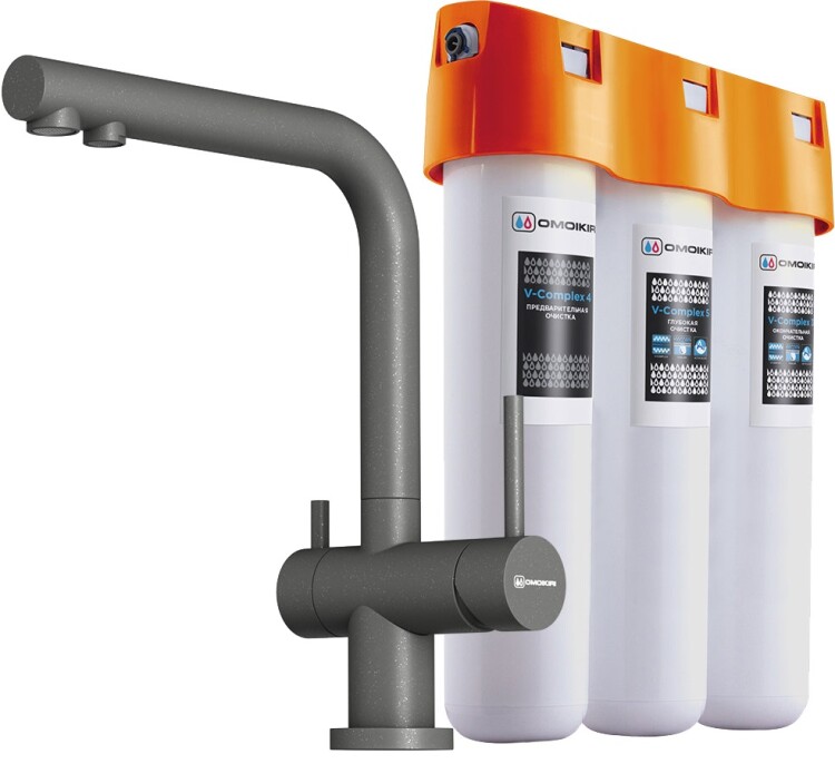 Смеситель для кухни OMOIKIRI Nagano-P платина с водоочистителем PURE DROP Lite 40648028P