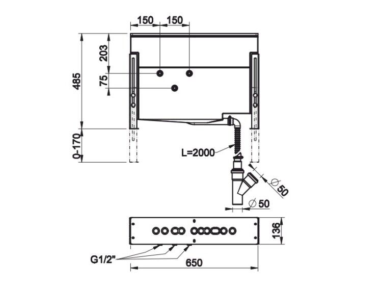 Монтажный бокс Gessi Rettangolo K 650x136x485 мм 01669031