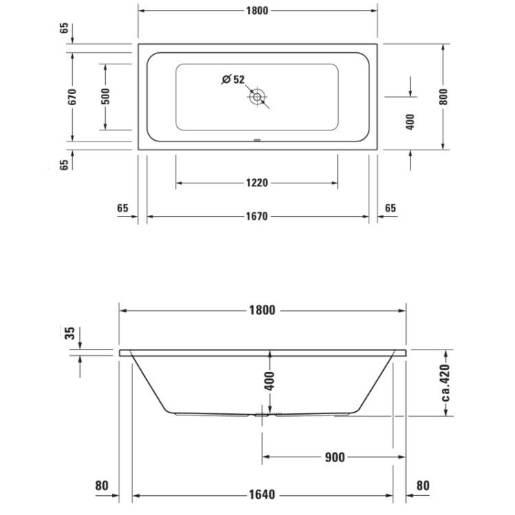 Ванна Duravit D-Code 1800x800x400 мм белый 700101000000000