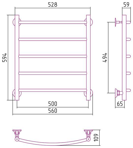 Полотенцесушитель водяной Стилье Версия-Н2 50x60 см черный 17622-6050