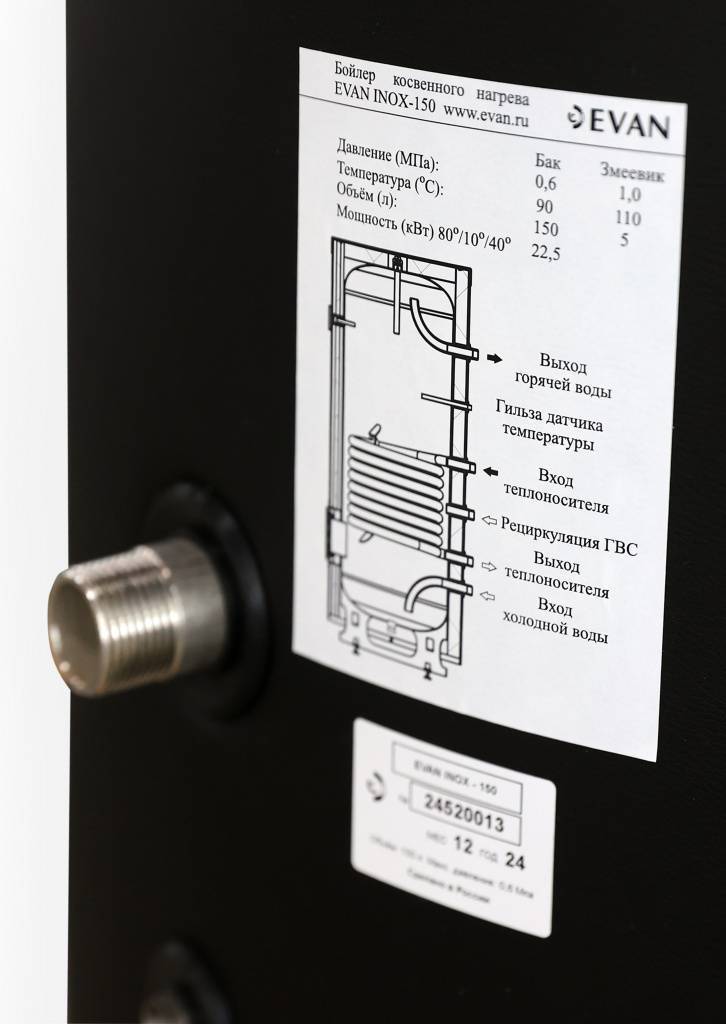 Водонагреватель косвенного нагрева ЭВАН INOX-200 из нержавеющей стали 200 л 13705