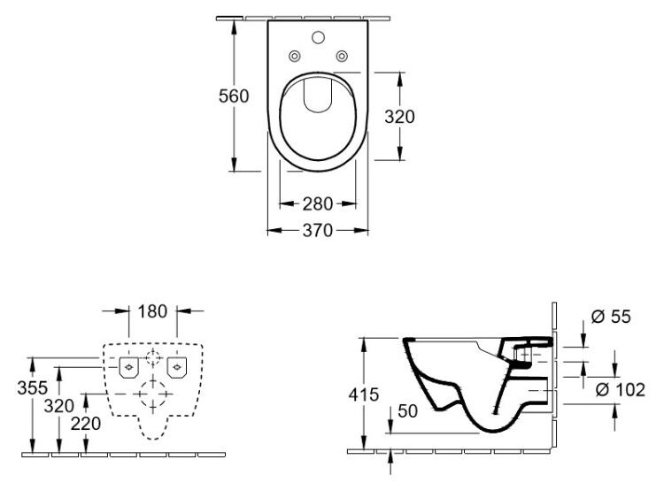 Унитаз подвесной Villeroy & Boch Subway 2.0 безободковый 370x560 мм AntiBac CeramicPlus альпийский белый 5614A1T2
