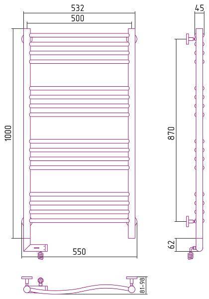 Полотенцесушитель электрический Сунержа Флюид 2.0 500x1000 мм левый состаренная бронза 05-5220-1050