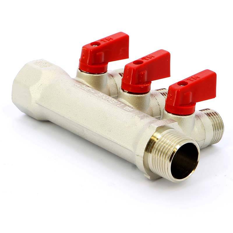 Коллектор с отсечными кранами Tiemme 1820 3/4х1/2 3 выхода 36 мм никелированный 1820021