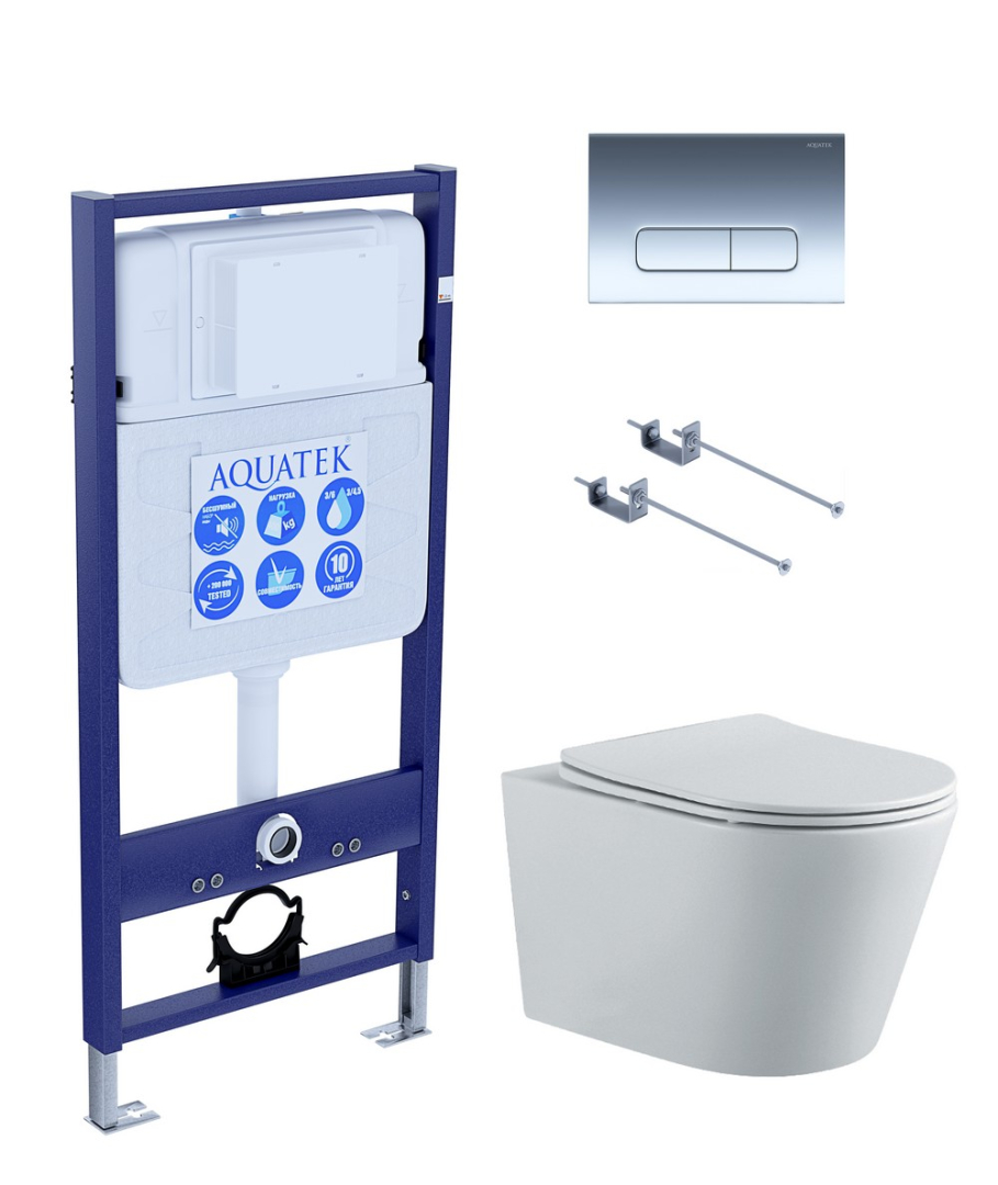 Комплект инсталляции AQUATEK ВЕГА-1905-016 рама INS-0000012 кнопка KDI-0000016 унитаз AQ1905-00 крепеж KKI-0000001