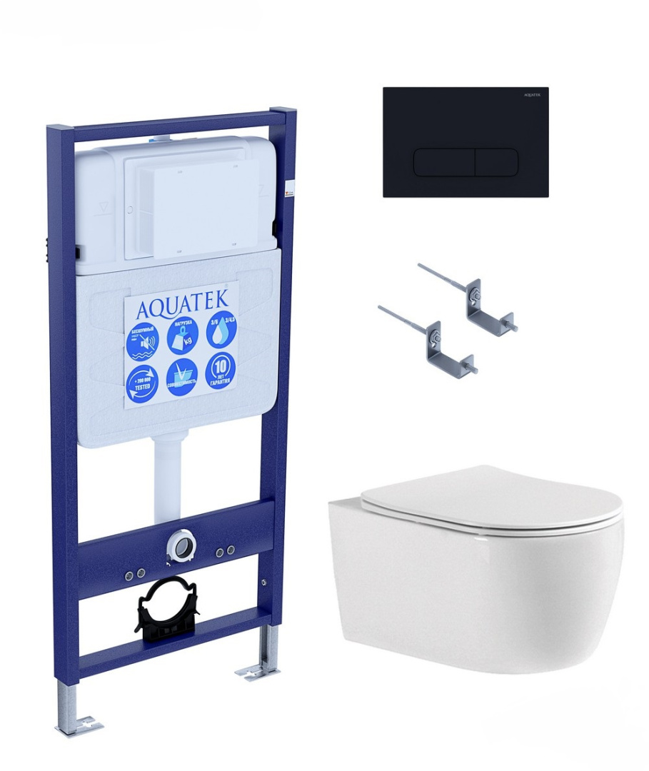 Инсталляция с унитазом AQUATEK Европа 4 в 1 рама Standard INS-0000012 кнопка KDI-0000017 унитаз AQ1106-00 cmp017