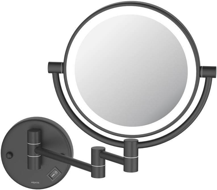 Зеркало косметическое настенное с подсветкой Aquanet 5x увеличение матовый черный AQ4912MB