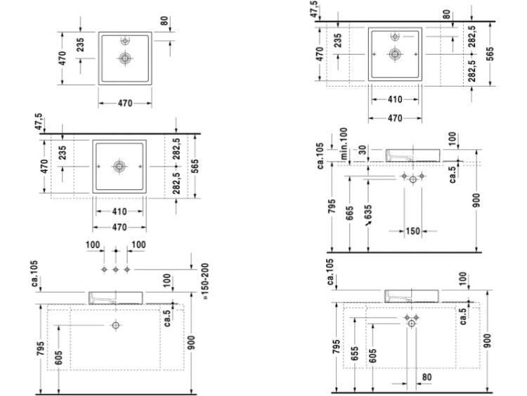 Раковина накладная Duravit Starck 1 470x470 мм шлифованная 1 отверстие для смесителя 0387470027