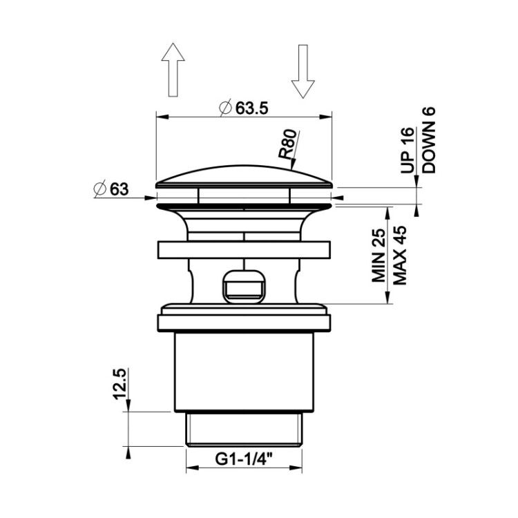 Донный клапан Gessi Technical Accessories 1 1/4 автоматический с переливом цвет Black Metal Brushed PVD 01408707