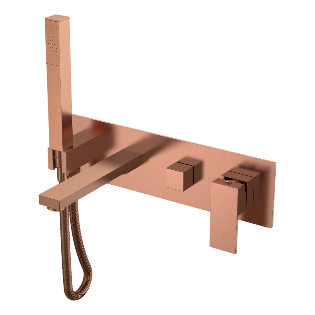 Смеситель для ванны встраиваемый Boheme Qubic 2 потребителя излив 18.8 см с внутренней частью матовая медь 474-2-CB
