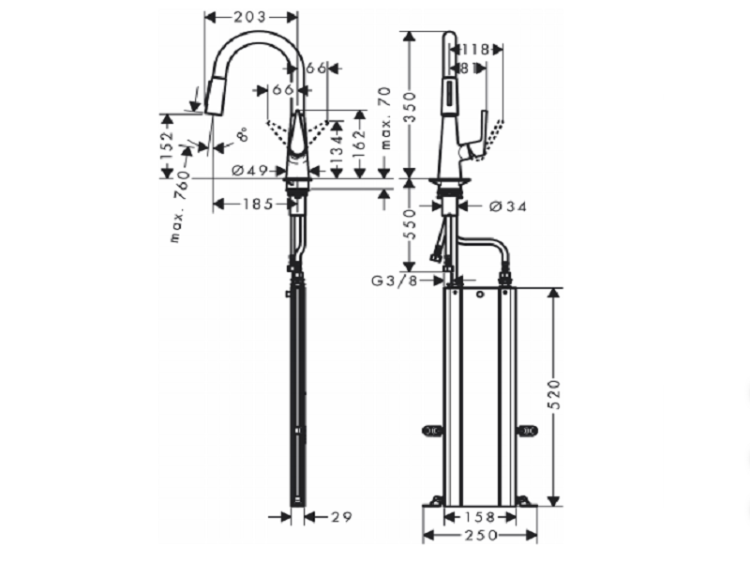 Смеситель для кухни Hansgrohe Talis M51 с вытяжным душем хром 73850000