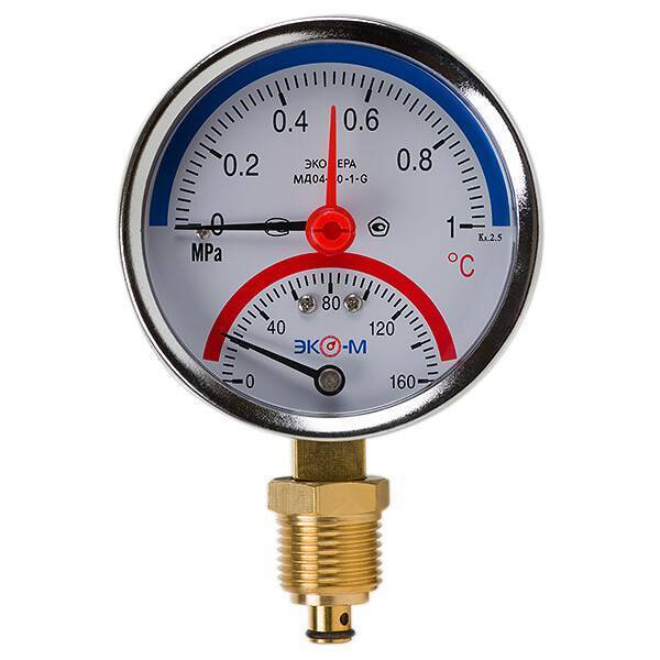 Термоманометр радиальный Экомера МД-04 80 мм 10 бар 160 °C G1/4-G1/2 МД0480G1МПа160РИ