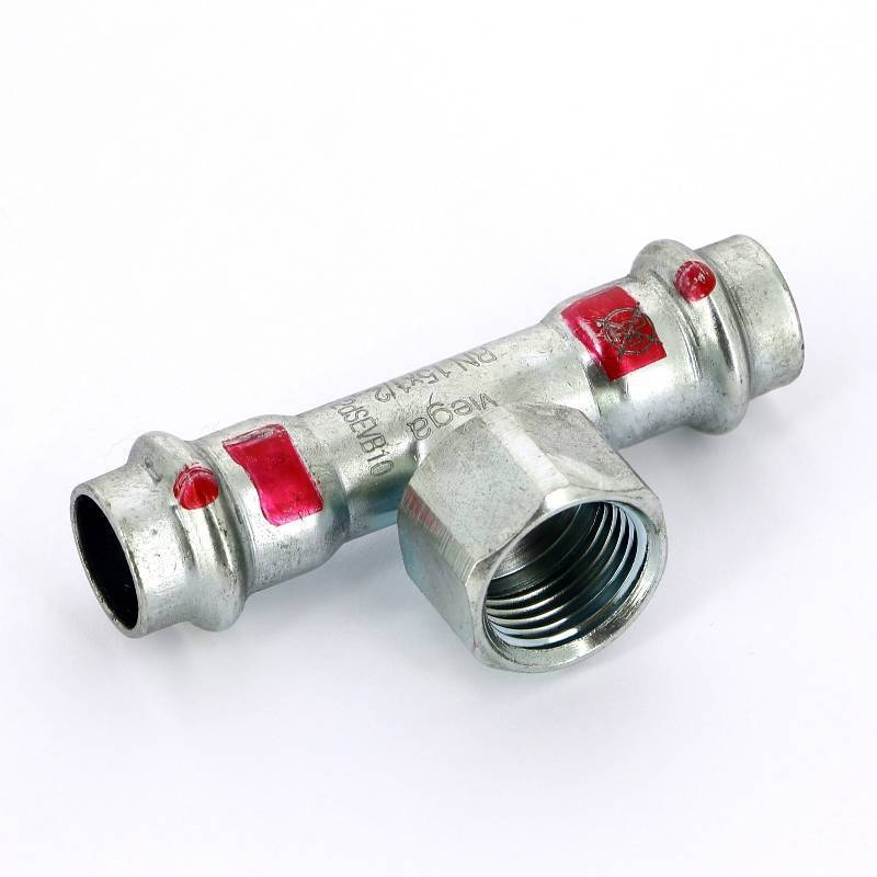 Тройник пресс-ВР оцинкованная сталь Viega Prestabo 15х1/2х15 мм 558888