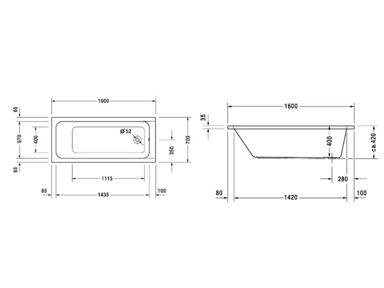 Ванна Duravit D-Code 1600x700 мм встраиваемая 700096000000000