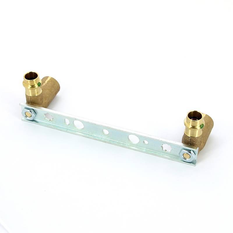 Водорозетка пресс двойная на рельефной планке Viega Sanpress 15х1/2 ВР межосевое расстояние 150 мм 124502