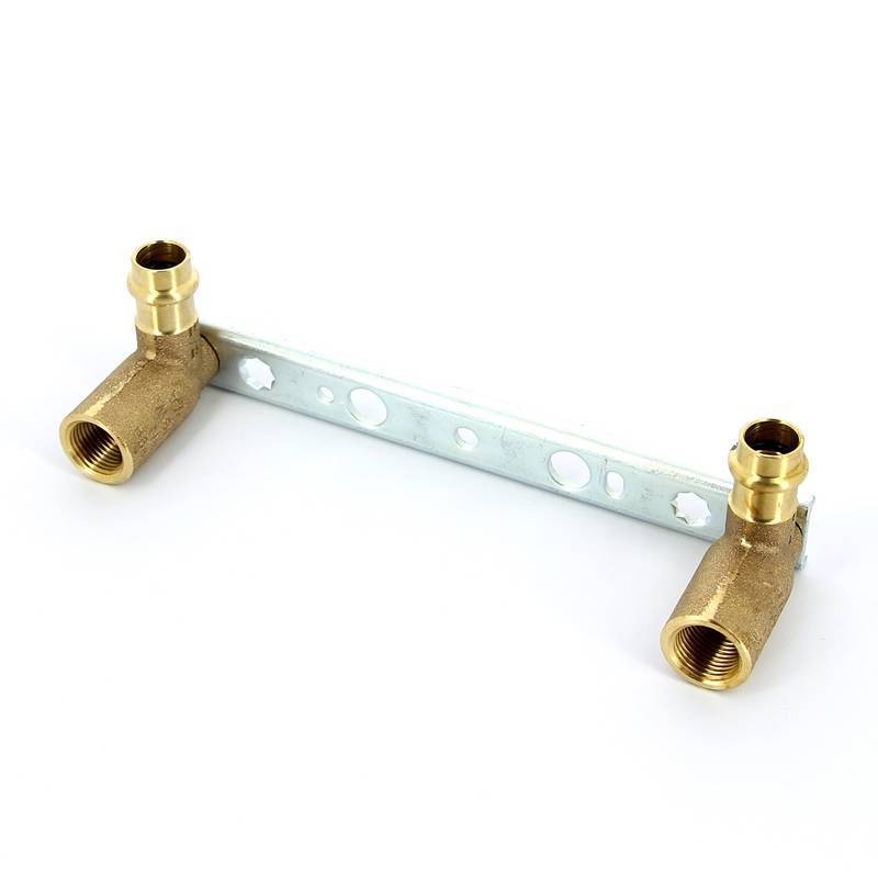 Водорозетка пресс двойная на рельефной планке Viega Sanpress 15х1/2 ВР межосевое расстояние 150 мм 124502