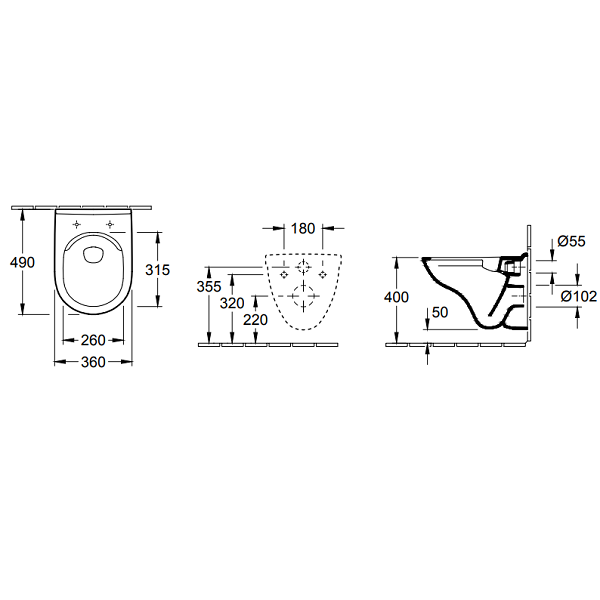 Унитаз подвесной Villeroy & Boch ONovo Compact DirectFlush 360x490 мм 5688R001