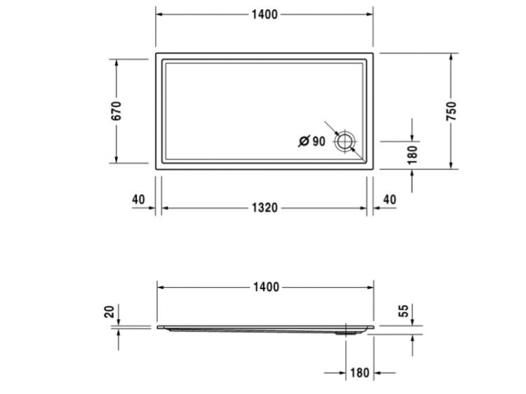 Душевой поддон Duravit Starck Slimline 1400x750 мм прямоугольный белый 720125000000000