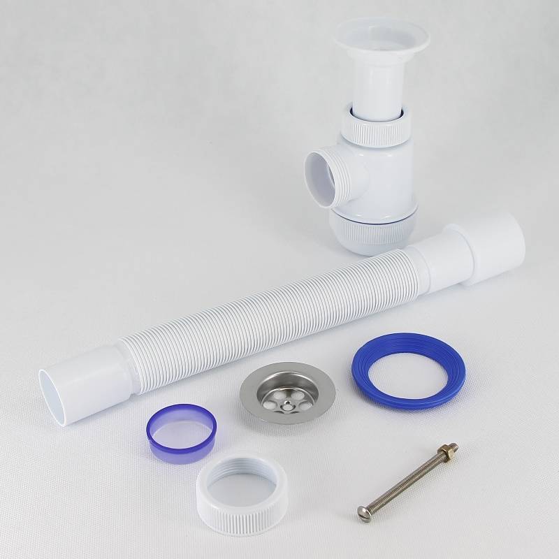 Сифон для раковины Wirquin Мини Элит 1 1/2 x 40 мм чашка 63 мм с гофротрубой 800 мм 30980678