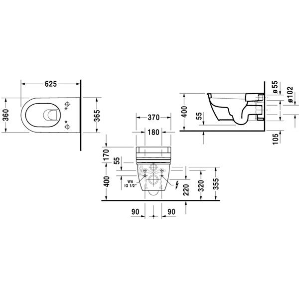 Унитаз подвесной Duravit Darling New 370x625 мм белый 2544590000