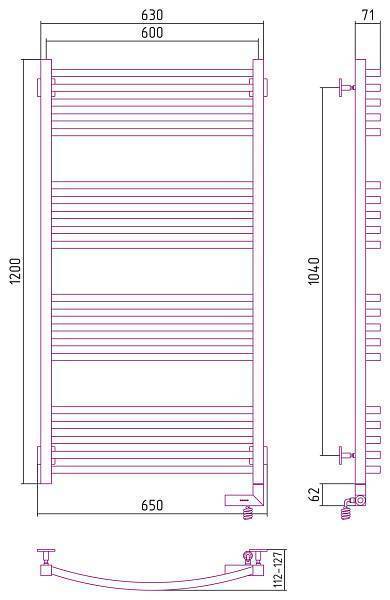 Полотенцесушитель электрический Сунержа Аркус 2.0 600x1200 мм правый матовый черный 31-5605-1260