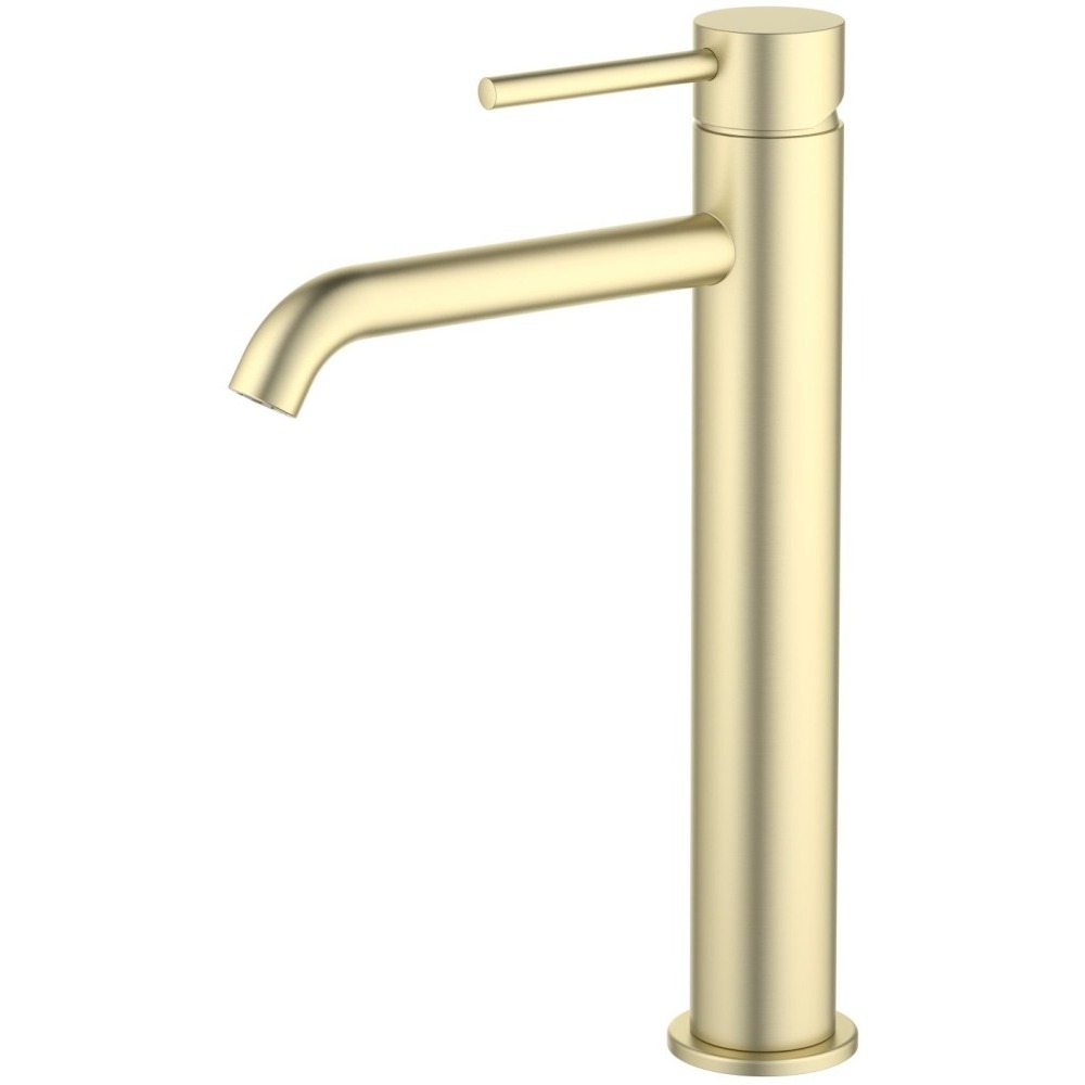 Смеситель для раковины высокий Aquanet Europa 215 мм без донного клапана шлифованное золото AQ1304BG