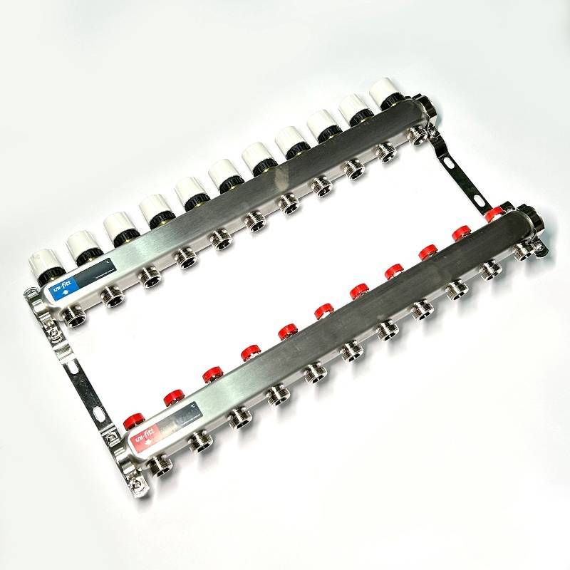 Коллекторная группа STOUT 1 x 11 выходов 3/4 с балансировочными и термостатическими вентилями без концевых групп нержавеющая сталь 451W4311