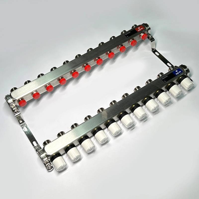 Коллекторная группа STOUT 1 x 11 выходов 3/4 с балансировочными и термостатическими вентилями без концевых групп нержавеющая сталь 451W4311