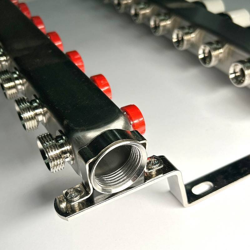 Коллекторная группа STOUT 1 x 11 выходов 3/4 с балансировочными и термостатическими вентилями без концевых групп нержавеющая сталь 451W4311