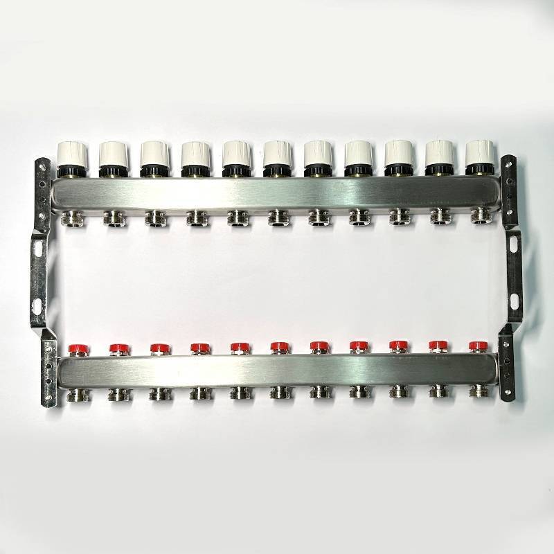 Коллекторная группа STOUT 1 x 11 выходов 3/4 с балансировочными и термостатическими вентилями без концевых групп нержавеющая сталь 451W4311