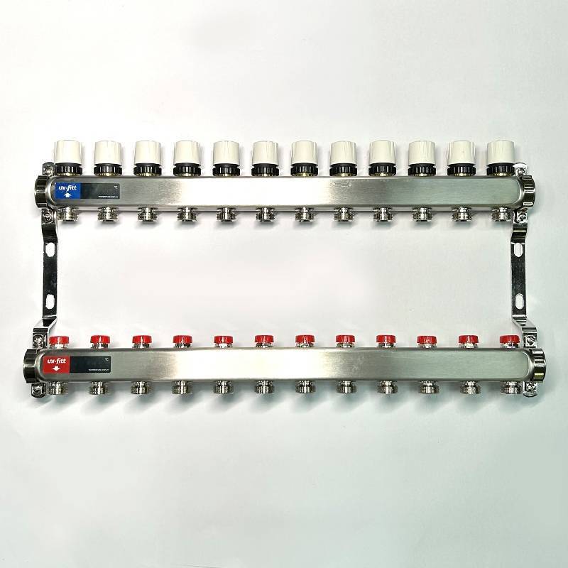 Коллекторная группа 1 x 12 выходов 3/4 STOUT с балансировочными клапанами из нержавеющей стали без концевых групп 451W4312