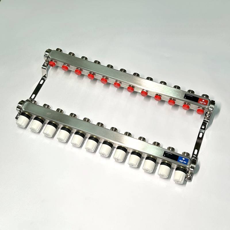 Коллекторная группа 1 x 12 выходов 3/4 STOUT с балансировочными клапанами из нержавеющей стали без концевых групп 451W4312