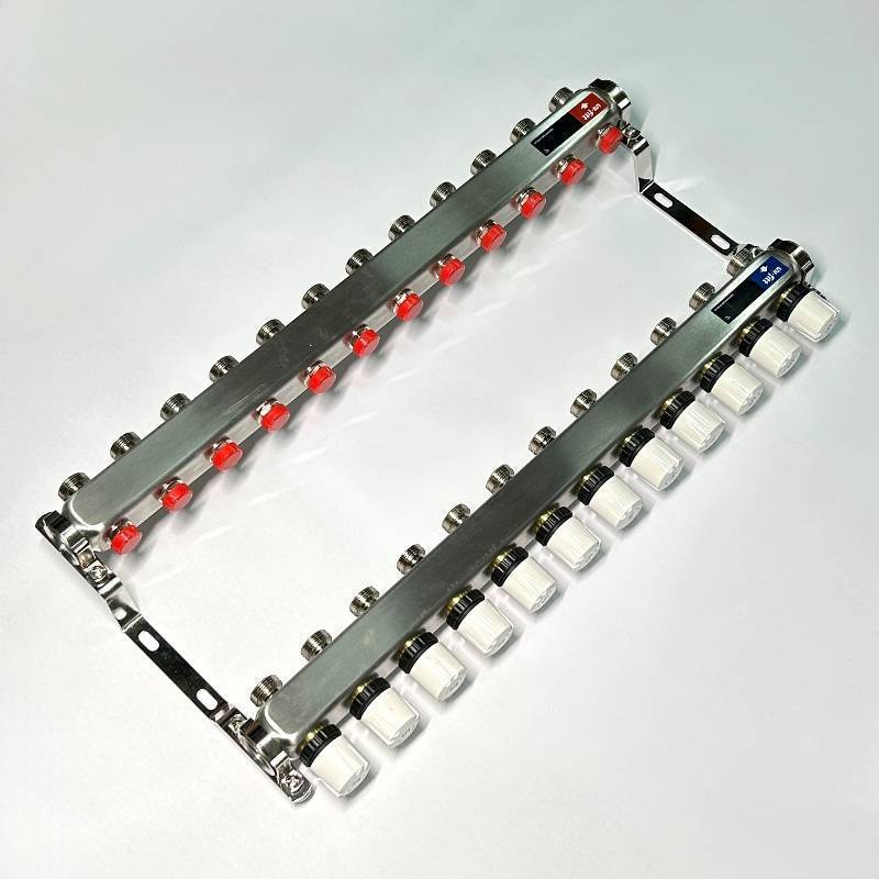 Коллекторная группа 1 x 12 выходов 3/4 STOUT с балансировочными клапанами из нержавеющей стали без концевых групп 451W4312