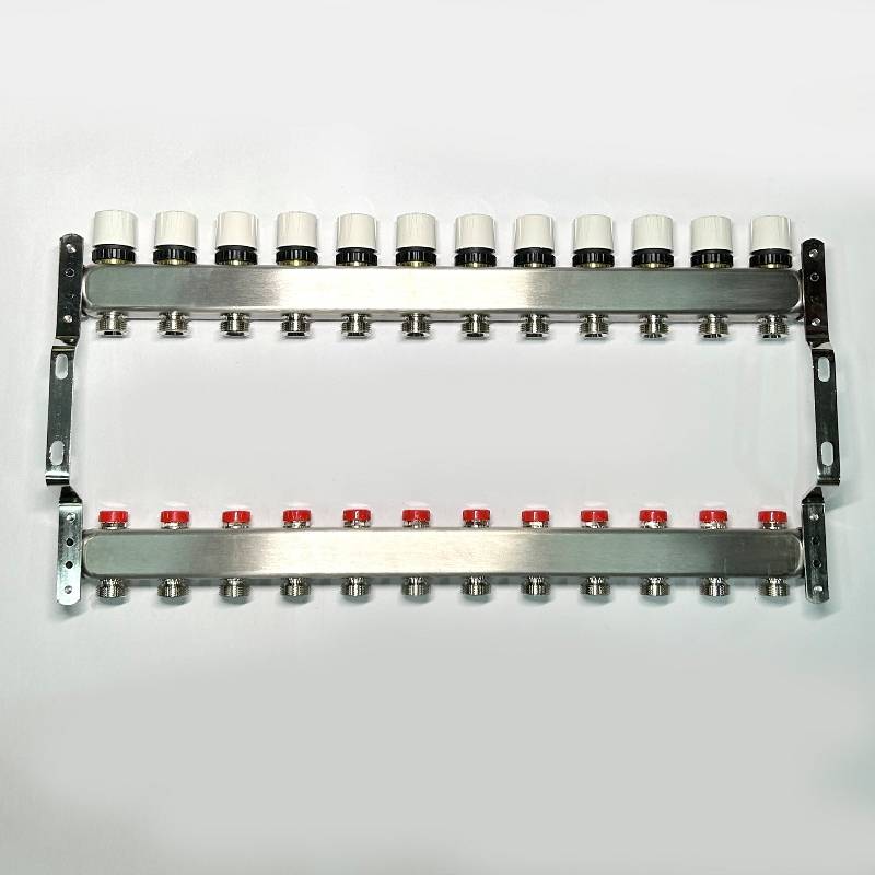 Коллекторная группа 1 x 12 выходов 3/4 STOUT с балансировочными клапанами из нержавеющей стали без концевых групп 451W4312