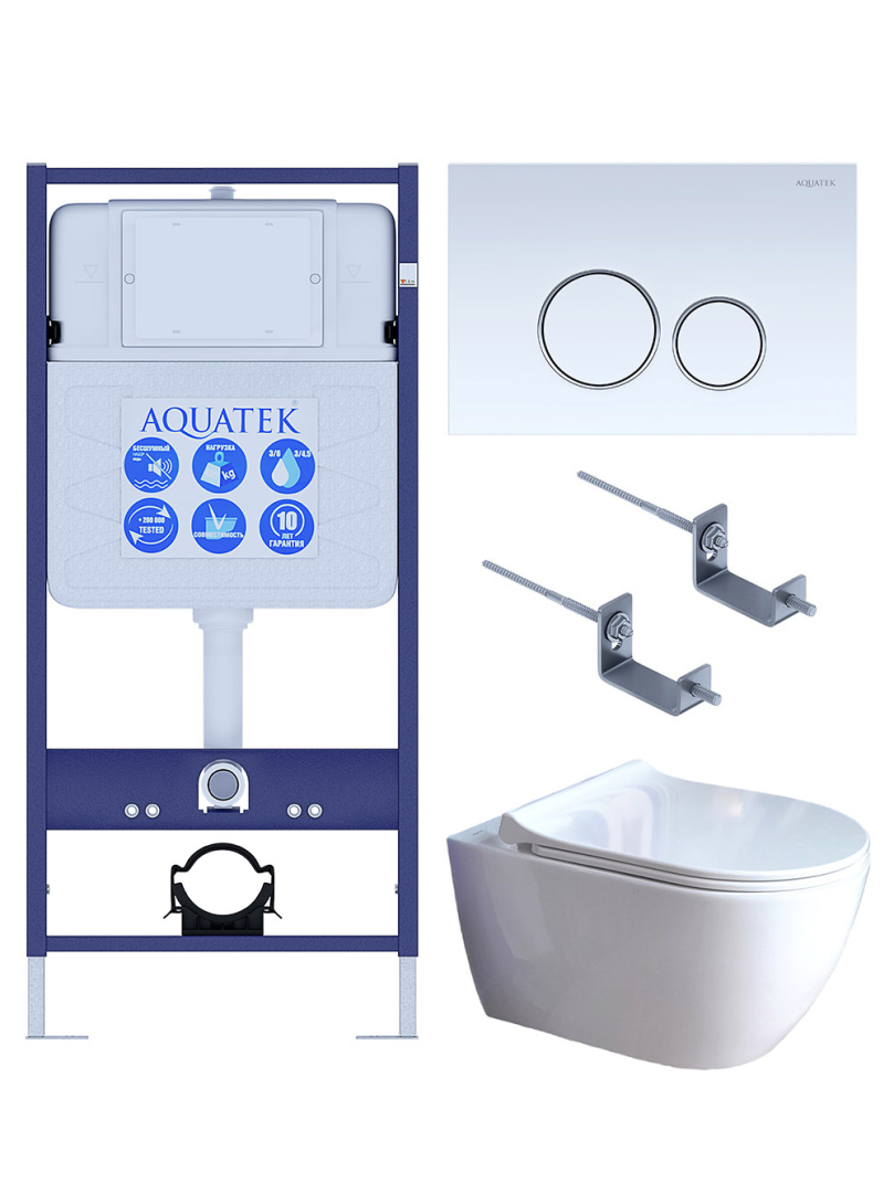 Комплект инсталляции 4 в 1 Aquatek Поларис (рама Standard, унитаз AQ0700-01, сиденье soft-close, панель KDI-0000015) ПОЛАРИС-01-015