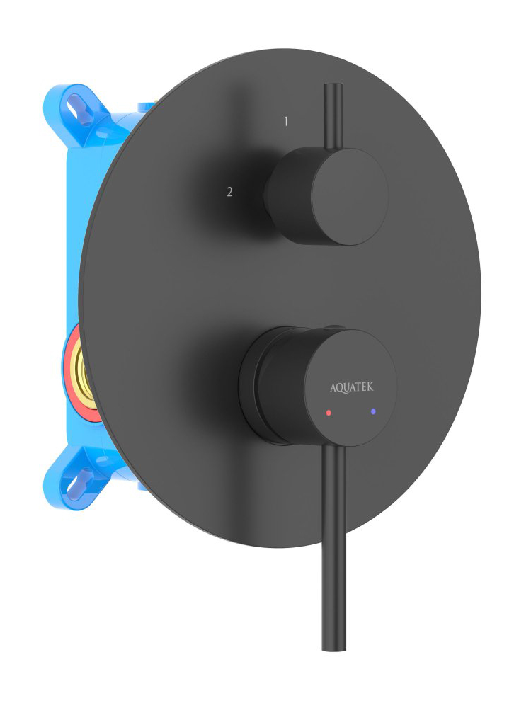 Смеситель для ванны встраиваемый Aquanet Европа 2 режима внешняя и скрытая часть матовый черный AQ1346MB
