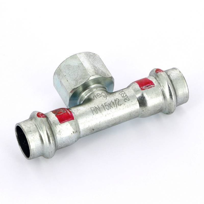 Тройник пресс-ВР оцинкованная сталь Viega Prestabo 15х1/2х15 мм 558888