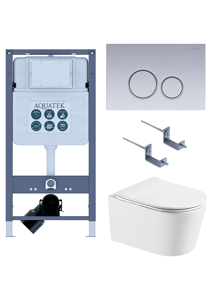 Комплект инсталляции AQUATEK ОБЕРОН T (рама INSP-0000001, крепеж KKI-0000002, клавиша PNS-0000013, унитаз AQ1365T-00 soft-close) INSP-0000001/KKI-0000002/PNS-0000013/AQ1365T-00