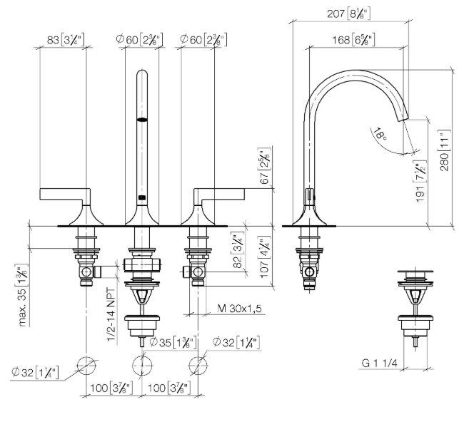 Смеситель для раковины Dornbracht Vaia на 3 отверстия Dark Brass сатинированный 20713819-39