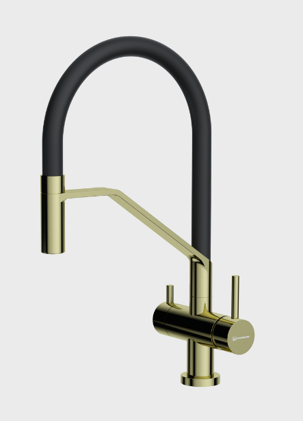 Смеситель для кухни OMOIKIRI Akeno однорычажный с гибким изливом золото светлое/черный 4994546