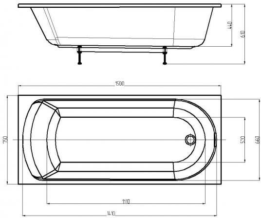 Ванна акриловая Triton Ника 150x75 см прямоугольная NIK150-0000001