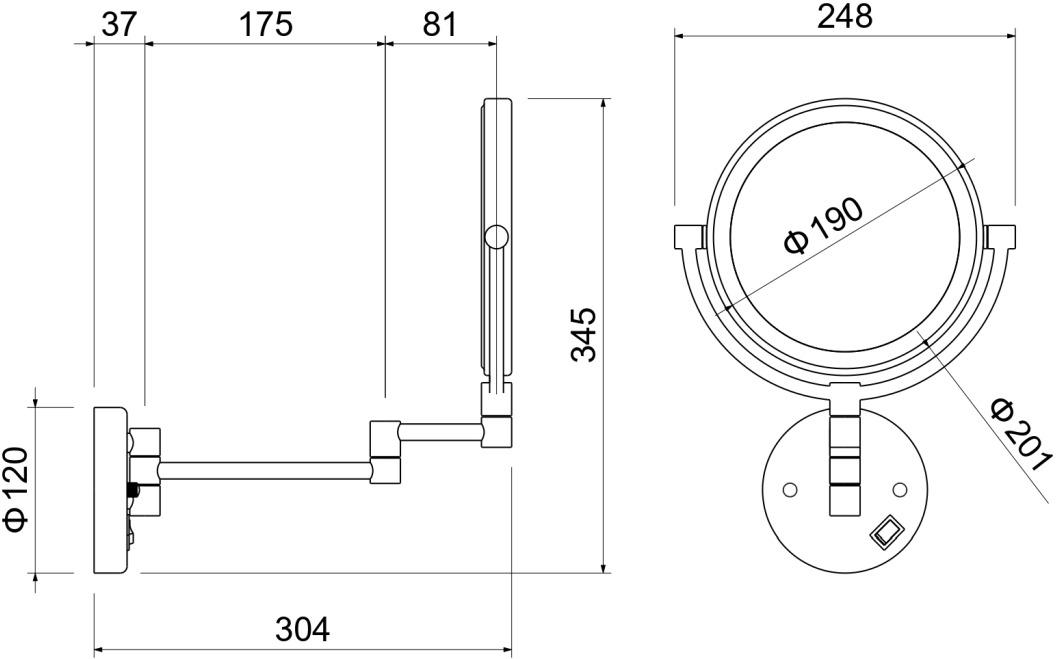 Зеркало косметическое настенное с подсветкой Aquanet 5x увеличение матовый черный AQ4912MB