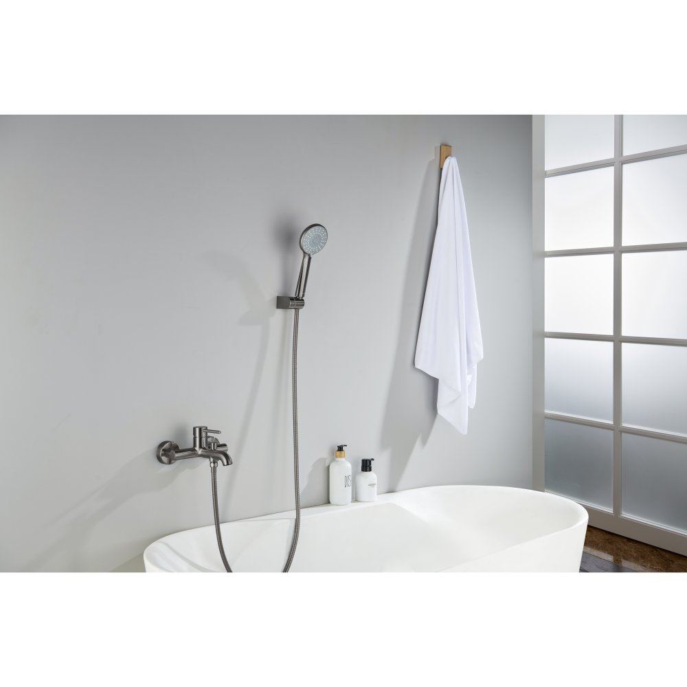 Смеситель для ванны Aquanet Европа с душевым набором 3jet оружейная сталь AQ1349BGM